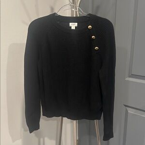 J. Crew Black Crewneck Sweater with Gold Accent Buttons Great condition